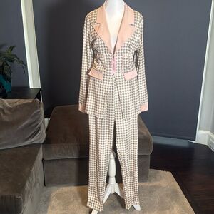 Long Sleeve 2 Piece Houndstooth BodyCon Pantsuit Jacket & Pants Set *Size L READ